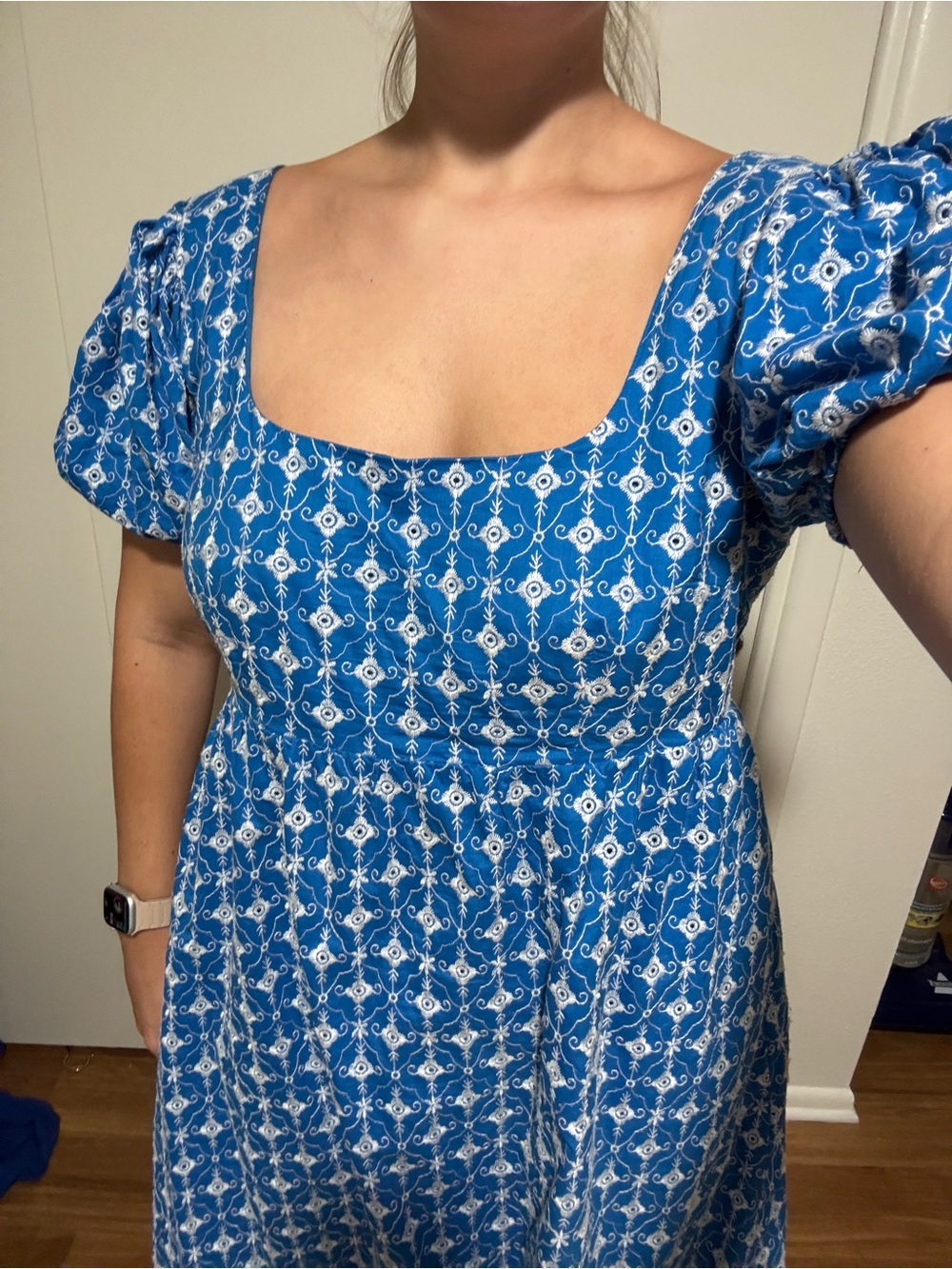 RHODE x Target Blue and White Square-Neck Mini Dress